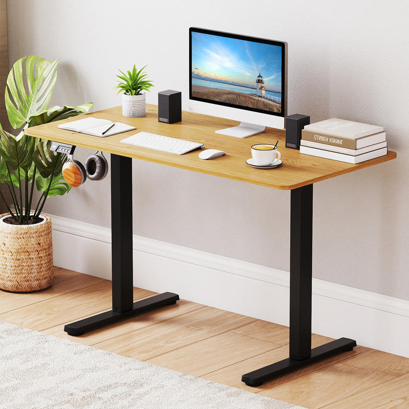 Desk Setup Black And Wood - โครงโต๊ะทำงานไฟฟ้า ปรับความสูงได้ 27.5-45.5 นิ้ว พร้อมจอ LED,