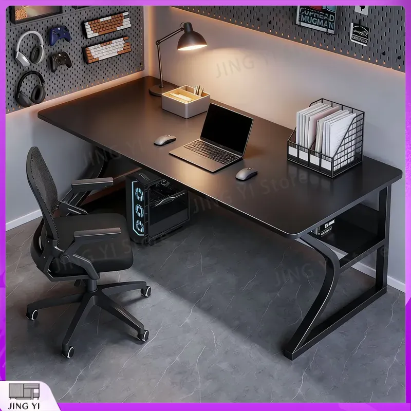 Desk Setup Black And Wood - โต๊ะเกมมิ่งสีดำสำหรับอีสปอร์ต ปรับระดับความสูงได้ ใช้ได้ทั้งที่บ้าน สำนักงาน อินเทอร์เน็ตคาเฟ่ พร้อมดีไซน์ตามหลักสรีรศาสตร์