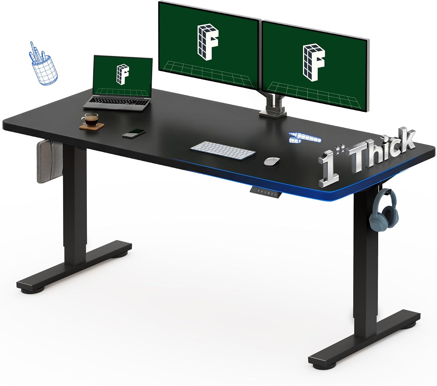 Desk Setup Black And Wood - FLEXISPOT โต๊ะทำงานปรับระดับไฟฟ้า 60