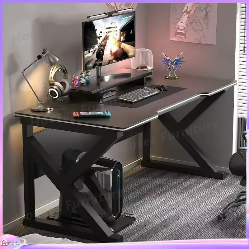 Desk Setup Pc - โต๊ะเกมมิ่งคาเฟ่เมทัลสีดำ โต๊ะคอมพิวเตอร์ MDF สำหรับติดตั้งพีซี โต๊ะทำงานตามหลักสรีรศาสตร์ พร้อมระบบจัดการสายเคเบิล