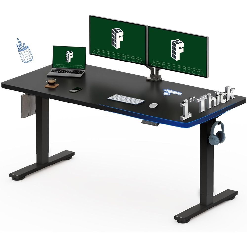 Desk Setup Black And Wood - โต๊ะทำงานไฟฟ้าแบบยืนขนาด 60