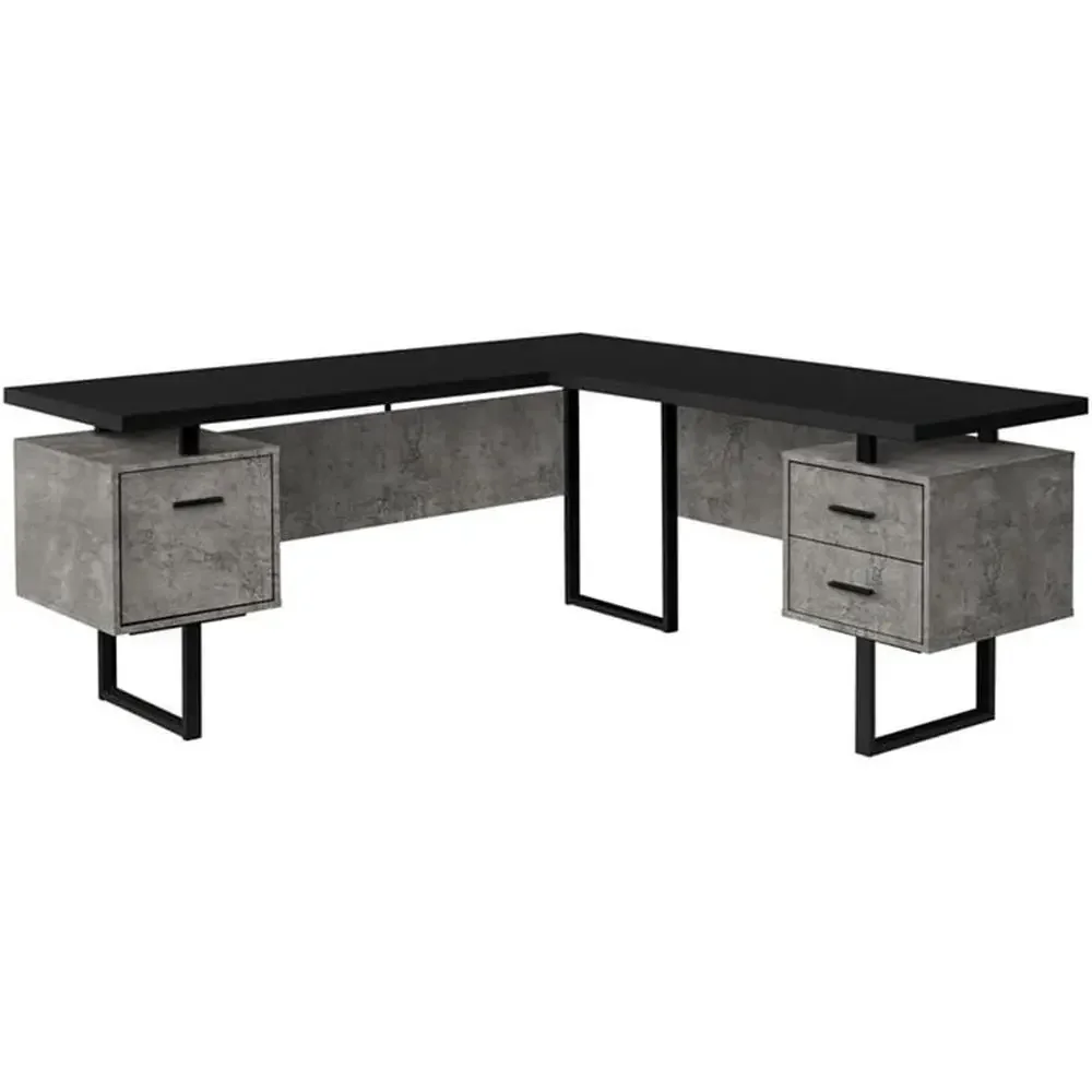 Desk Setup Black And Wood - โต๊ะคอมพิวเตอร์รูปตัว L ขนาด 70 นิ้ว พร้อมที่เก็บของสำหรับโฮมออฟฟิศ