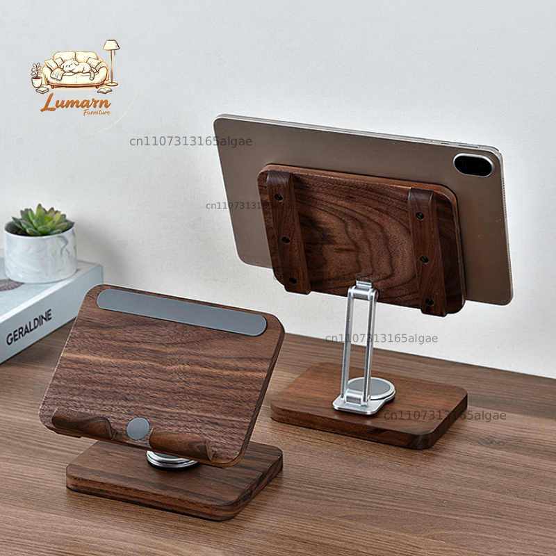 Desk Setup Black And Wood - ขาตั้ง iPad ไม้แบล็ควอลนัท หมุนได้ 360 องศา