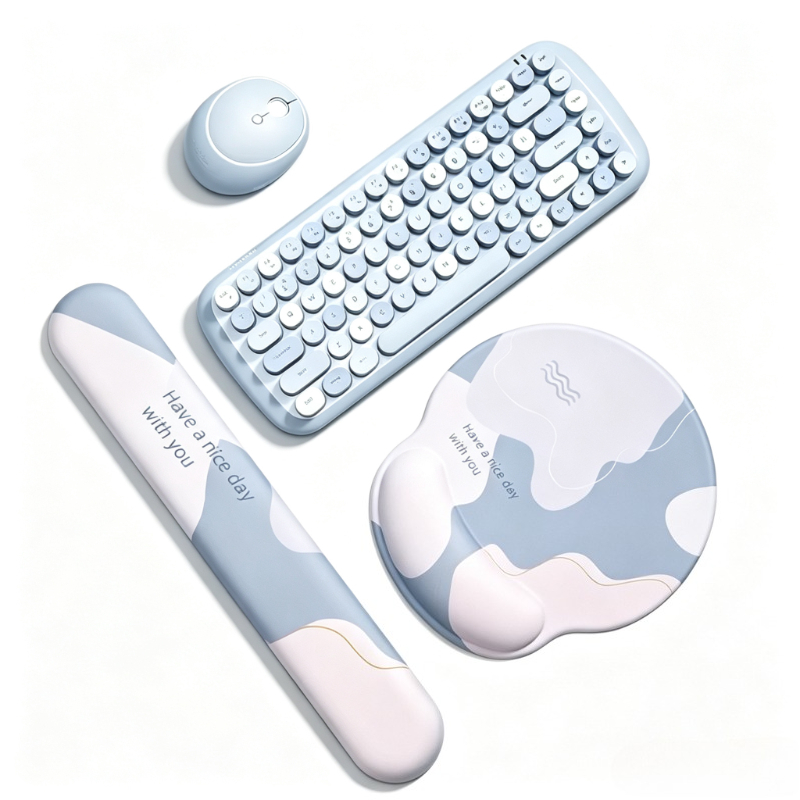 Yellow Desk Setup - แผ่นรองเมาส์ซิลิโคนพร้อมที่วางข้อมือคีย์บอร์ดชุดกันลื่นตามหลักสรีรศาสตร์รองรับมือแผ่นรองเม้าส์ 3D แผ่นรองเมาส์สำหรับเกมแล็ปท็อปงานสำนักงาน