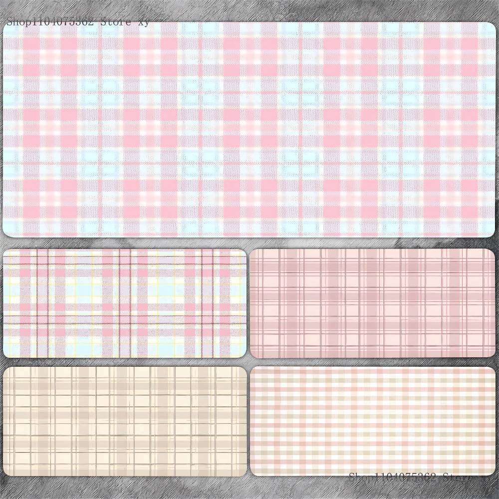 Yellow Desk Setup - Plaid Pattern Mouse Pad Large Gaming