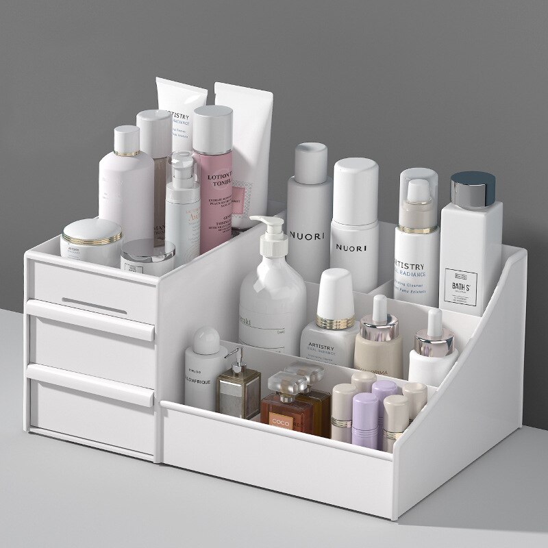 Desk Setup Shelves - กล่องเก็บเครื่องสำอางพลาสติกสีขาว 1 ชิ้น พร้อมลิ้นชัก สำหรับหอพัก เครื่องสำอาง