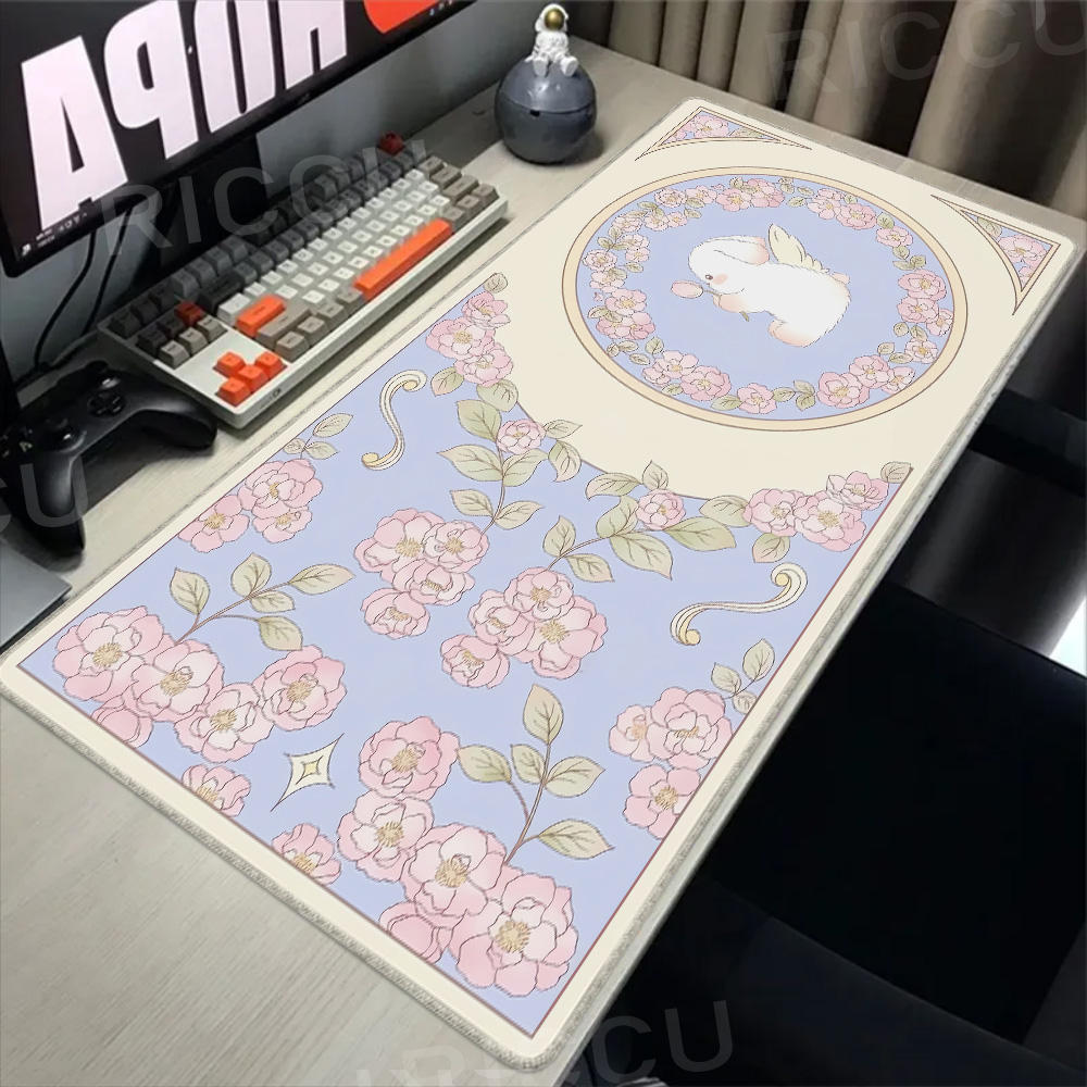 Yellow Desk Setup - แผ่นรอง Mouse komputer กระต่ายสีเขียวสำหรับเล่นเกมแผ่นรองกระต่ายขนาด XXL แผ่นยางธรรมชาติแผ่นรองคอมพิวเตอร์