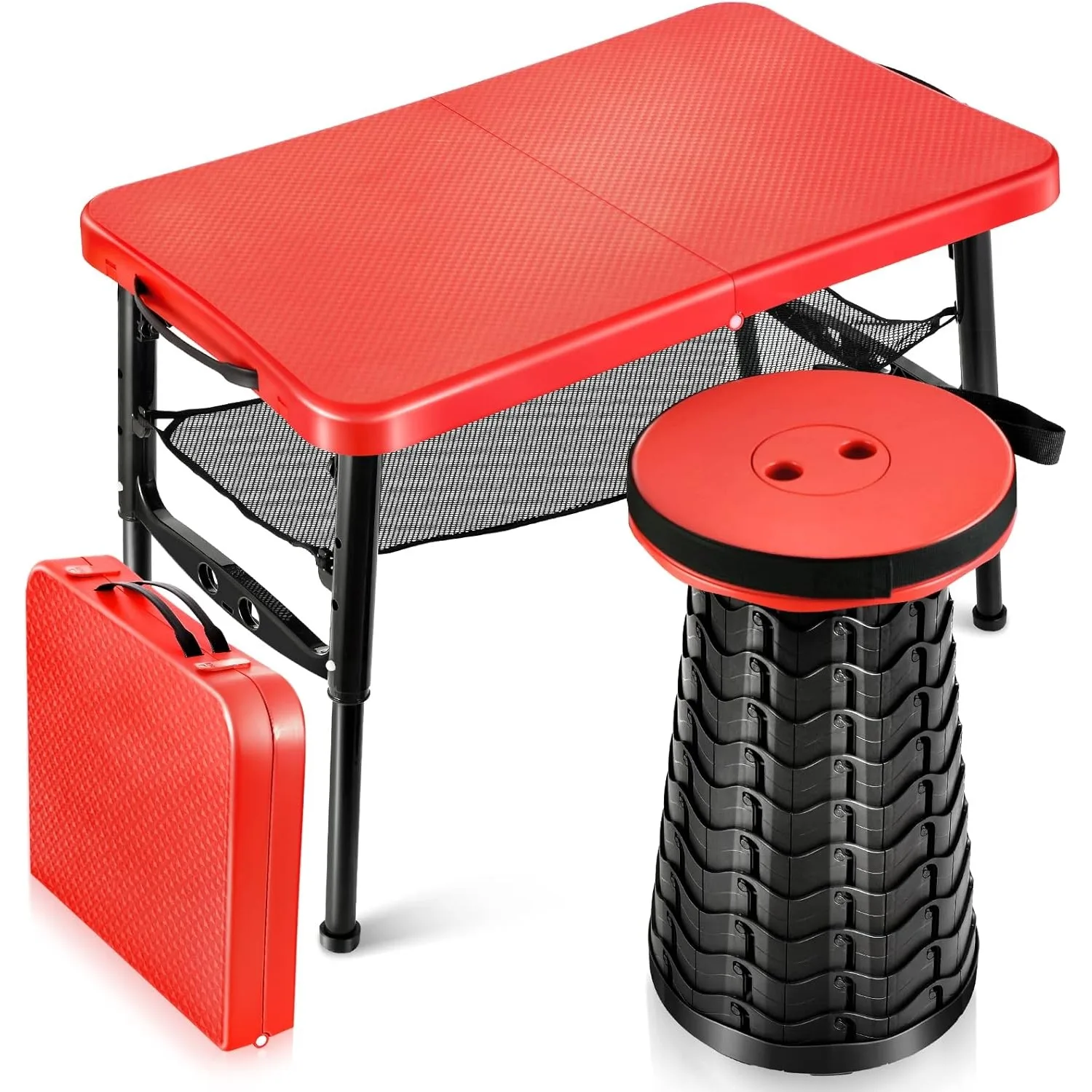 Desk Setup Maker - ชุดโต๊ะและสตูลพับแบบพับเก็บได้แบบพกพาโต๊ะพับได้พร้อมสตูลปรับได้สำหรับโต๊ะแล็ปท็อปปิกนิกกลางแจ้ง