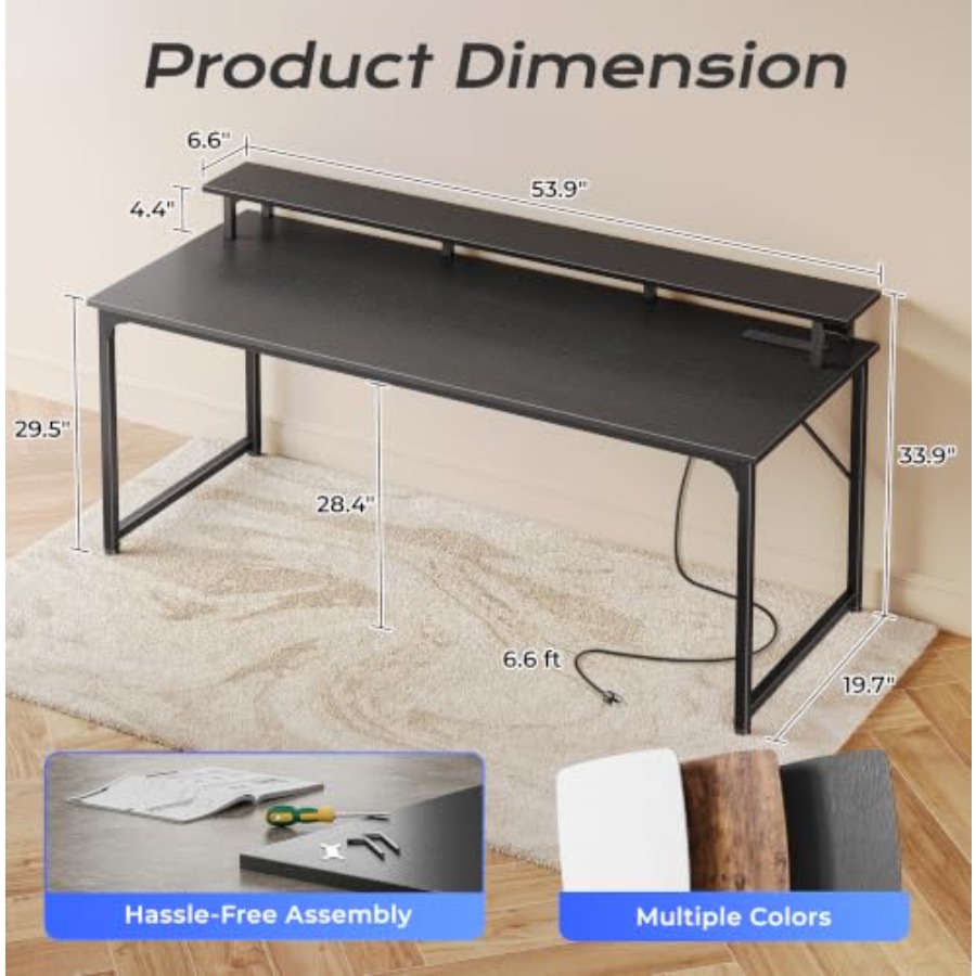 โต๊ะเกมมิ่งพร้อมไฟ LED และเต้า - Desk Setup Black And Wood บทวิจารณ์และราคา