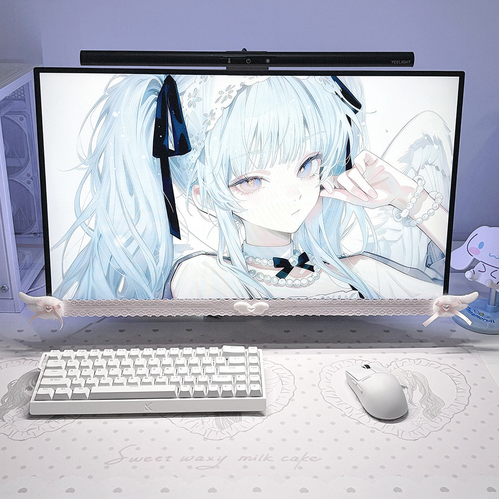 แผ่นตกแต่งหน้าจอสีขาวลายลูกไม้ - Desk Setup Pc บทวิจารณ์และราคา