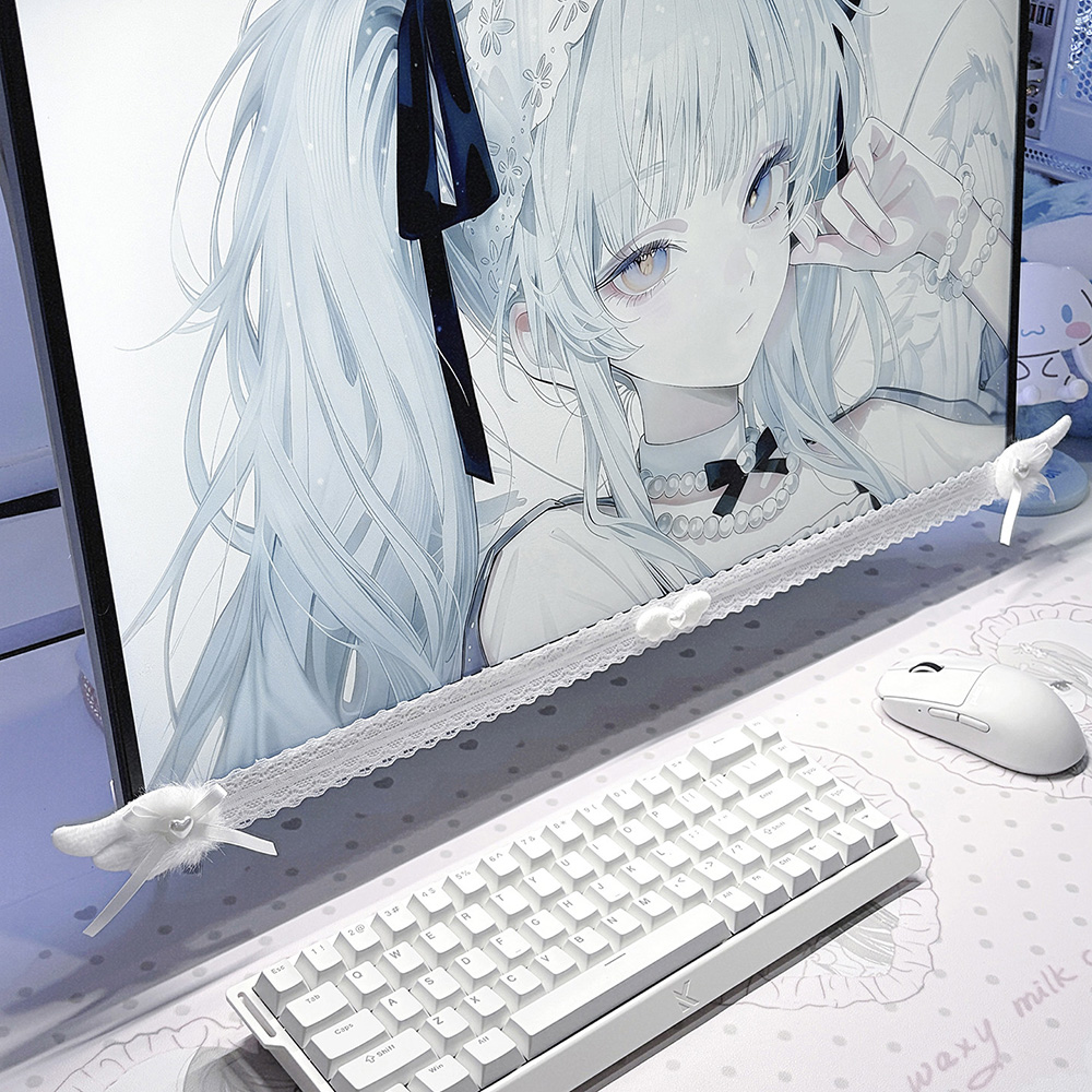 แผ่นตกแต่งหน้าจอสีขาวลายลูกไม้ - Desk Setup Pc บทวิจารณ์และราคา