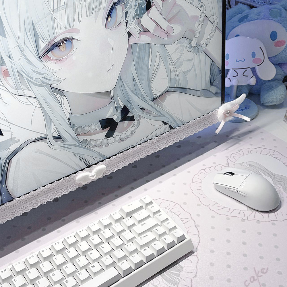 แผ่นตกแต่งหน้าจอสีขาวลายลูกไม้ - Desk Setup Pc บทวิจารณ์และราคา