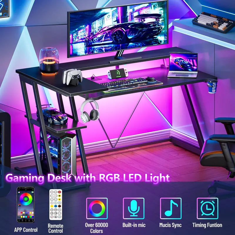 โต๊ะเกมมิ่งรูปตัว L ทำจากคาร์บ - Desk Setup Black And Wood บทวิจารณ์และราคา
