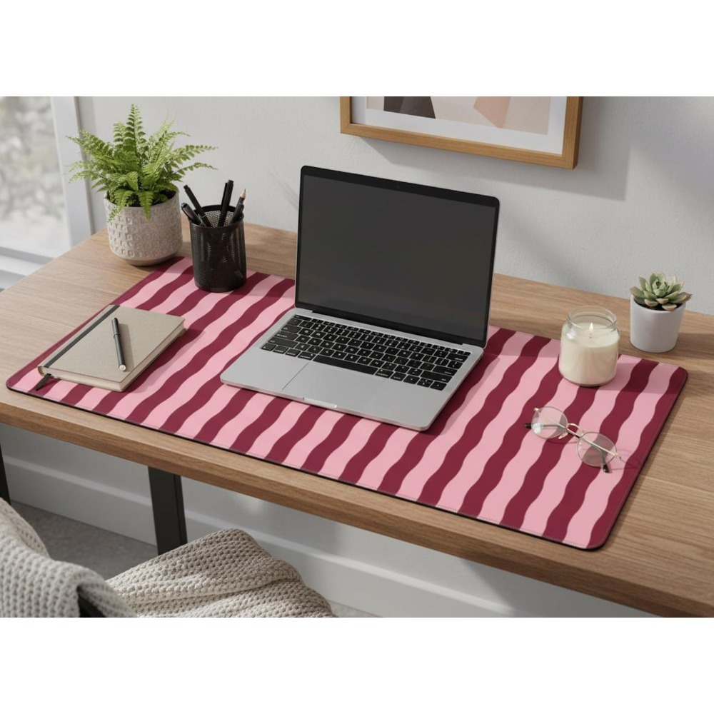 แผ่นรองโต๊ะลายเส้นหยักสีชมพูเบ - Yellow Desk Setup บทวิจารณ์และราคา