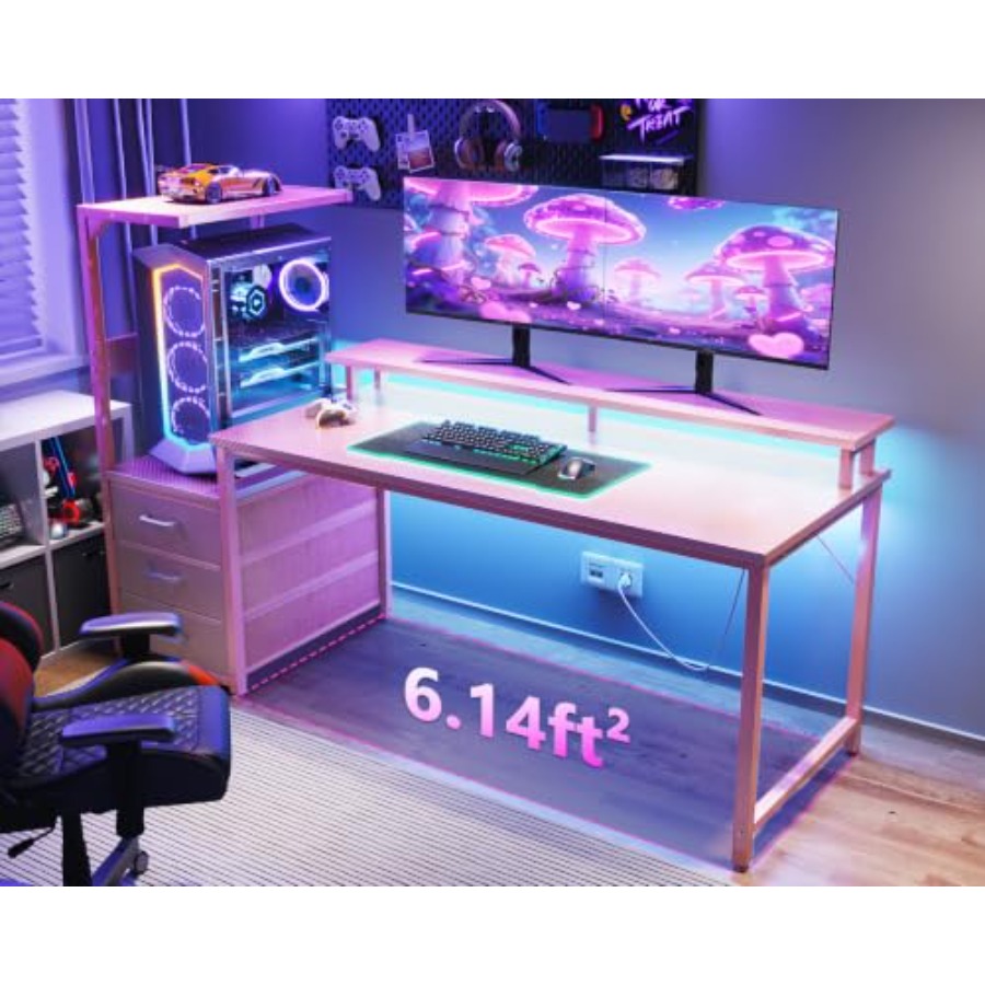 โต๊ะเกมมิ่งพร้อมชั้นวางคอมพิวเ - Desk Setup Black And Wood บทวิจารณ์และราคา