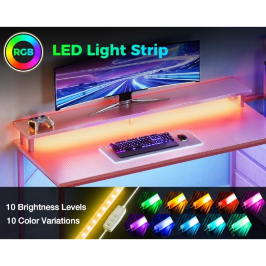 โต๊ะเกมมิ่งพร้อมชั้นวางคอมพิวเ - Desk Setup Black And Wood บทวิจารณ์และราคา