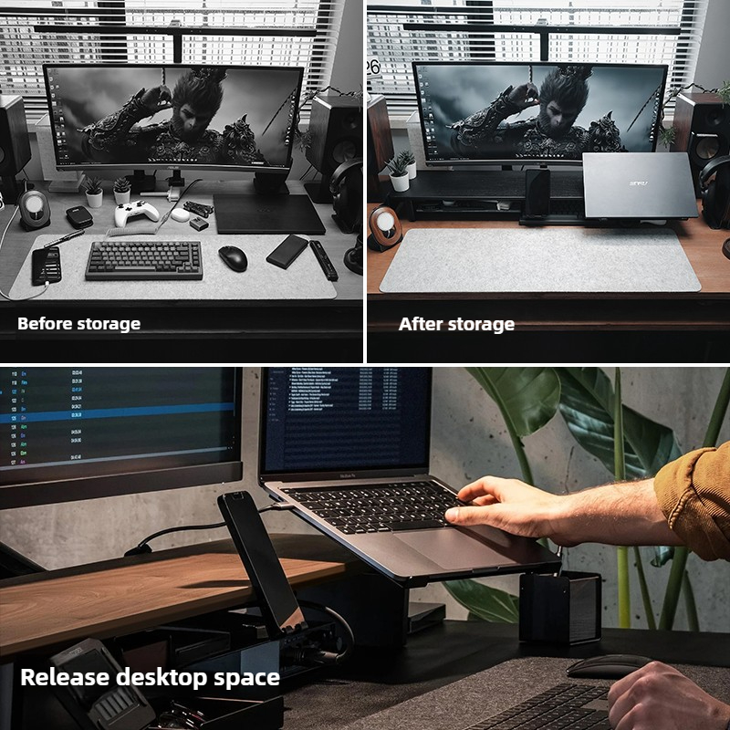 ขาตั้งจอภาพแบบแยกส่วน ที่วางอุ - Desk Setup Black And Wood บทวิจารณ์และราคา