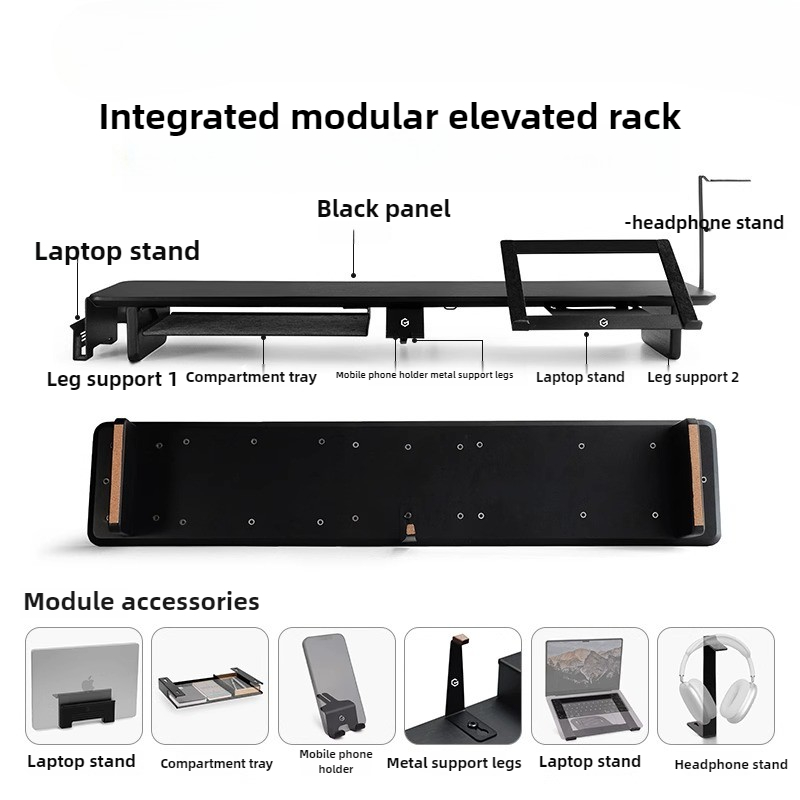 ขาตั้งจอภาพแบบแยกส่วน ที่วางอุ - Desk Setup Black And Wood บทวิจารณ์และราคา