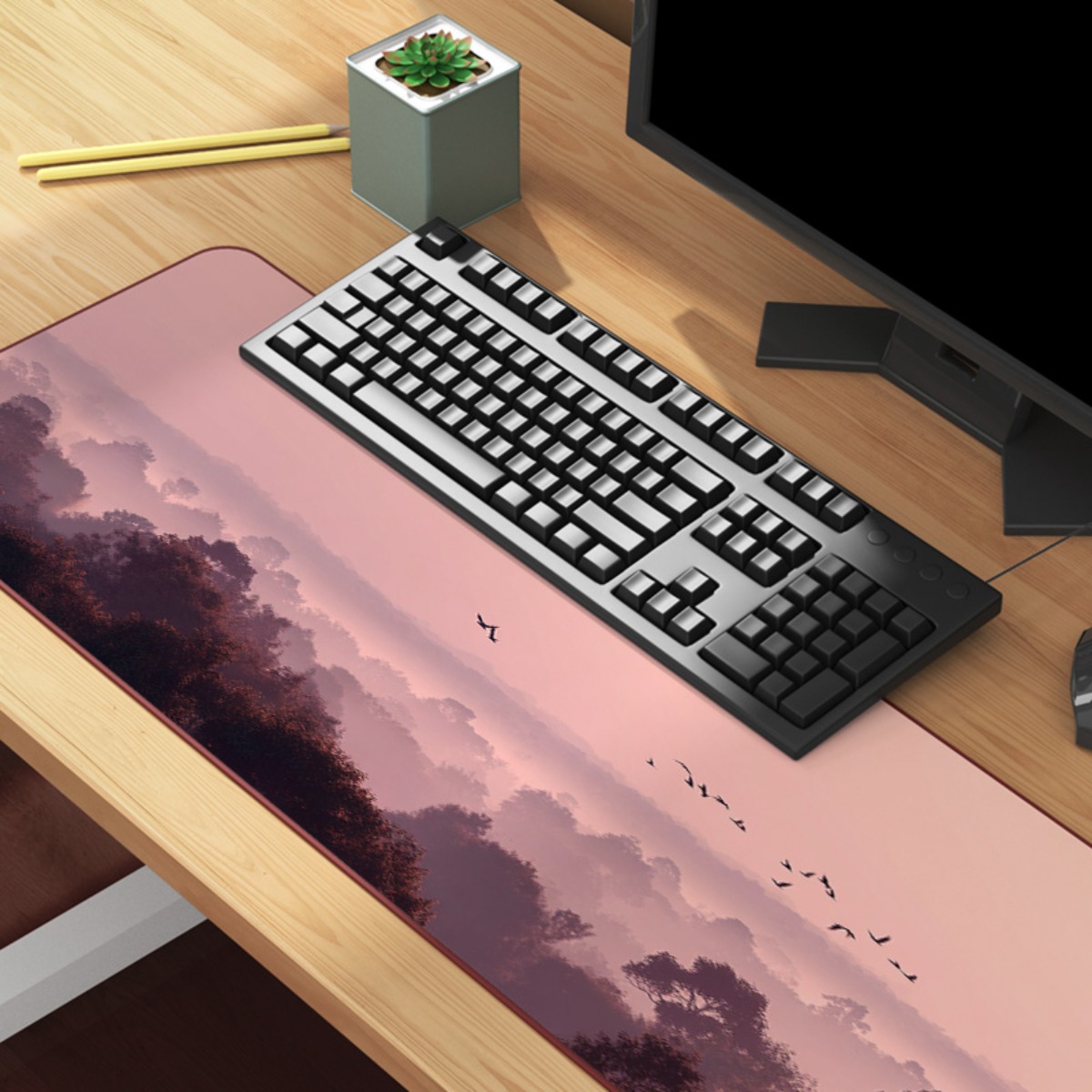 แผ่นรองเมาส์สีชมพูและสีม่วงในฝ - Your Desk Setup บทวิจารณ์และราคา